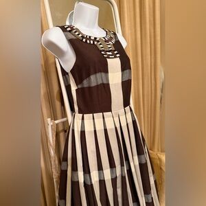 Anthropology Maeve Brown and Cream Patterned Dress